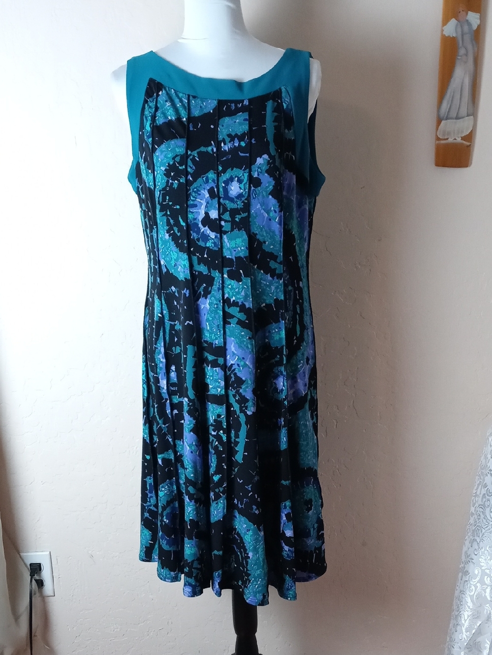 Perceptions New York Teal, Black & Purple Sleeveless Midi Dress